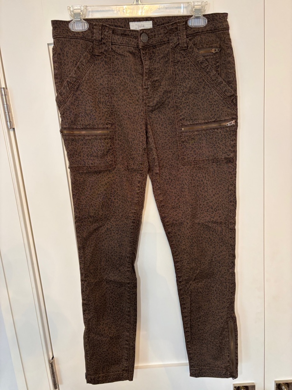 Joie Tan Leopard-Print Skinny Cargo Pants Sz 28
